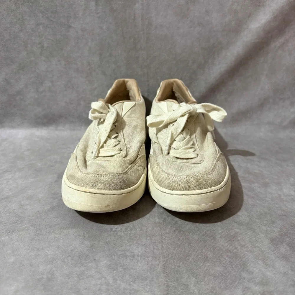 Vionic Elsa Sneakers Women 7 Cream Good Linen Platform Lace Up Casual Low Top